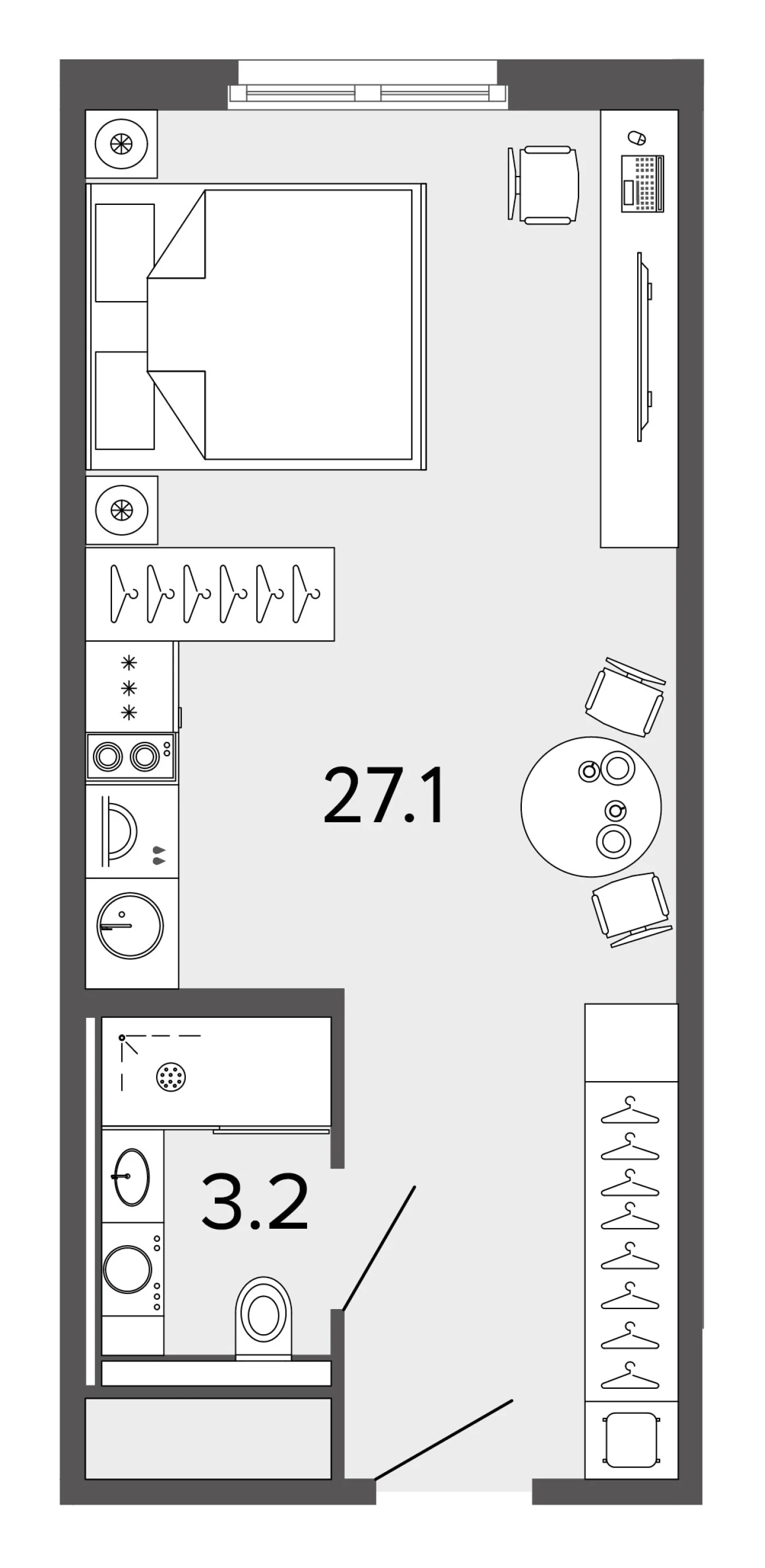 Планировка студия 30,3 м² в апарт-отеле «ARTSTUDIO Moskovsky» — Апарт-отель ARTSTUDIO Moskovsky