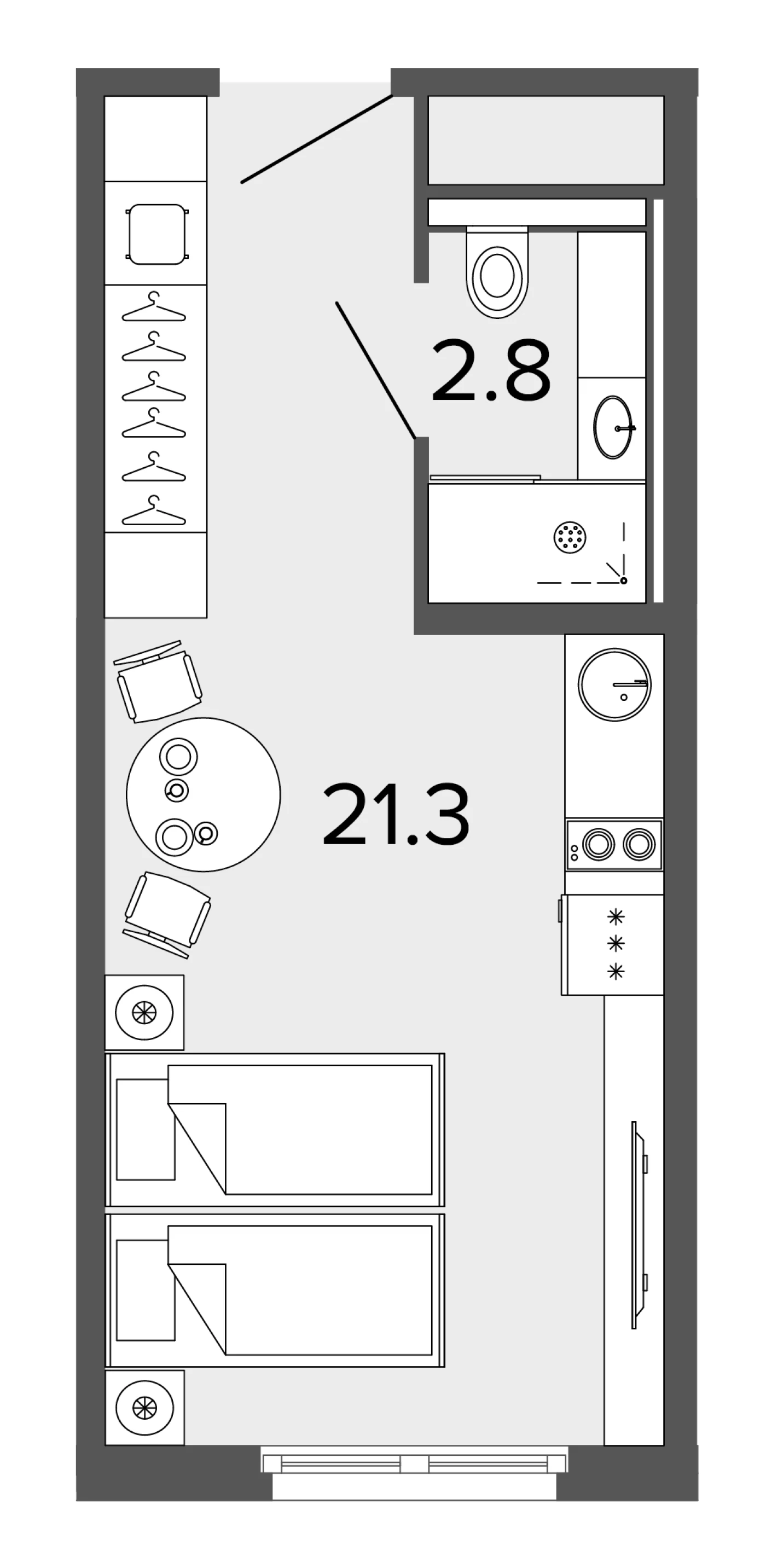 Планировка студия 23,8 м² в апарт-отеле «ARTSTUDIO Moskovsky» — Апарт-отель ARTSTUDIO Moskovsky