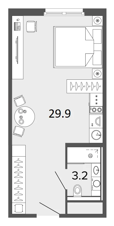 Планировка студия 33,1 м² в апарт-отеле «ARTSTUDIO Moskovsky» — Апарт-отель ARTSTUDIO Moskovsky