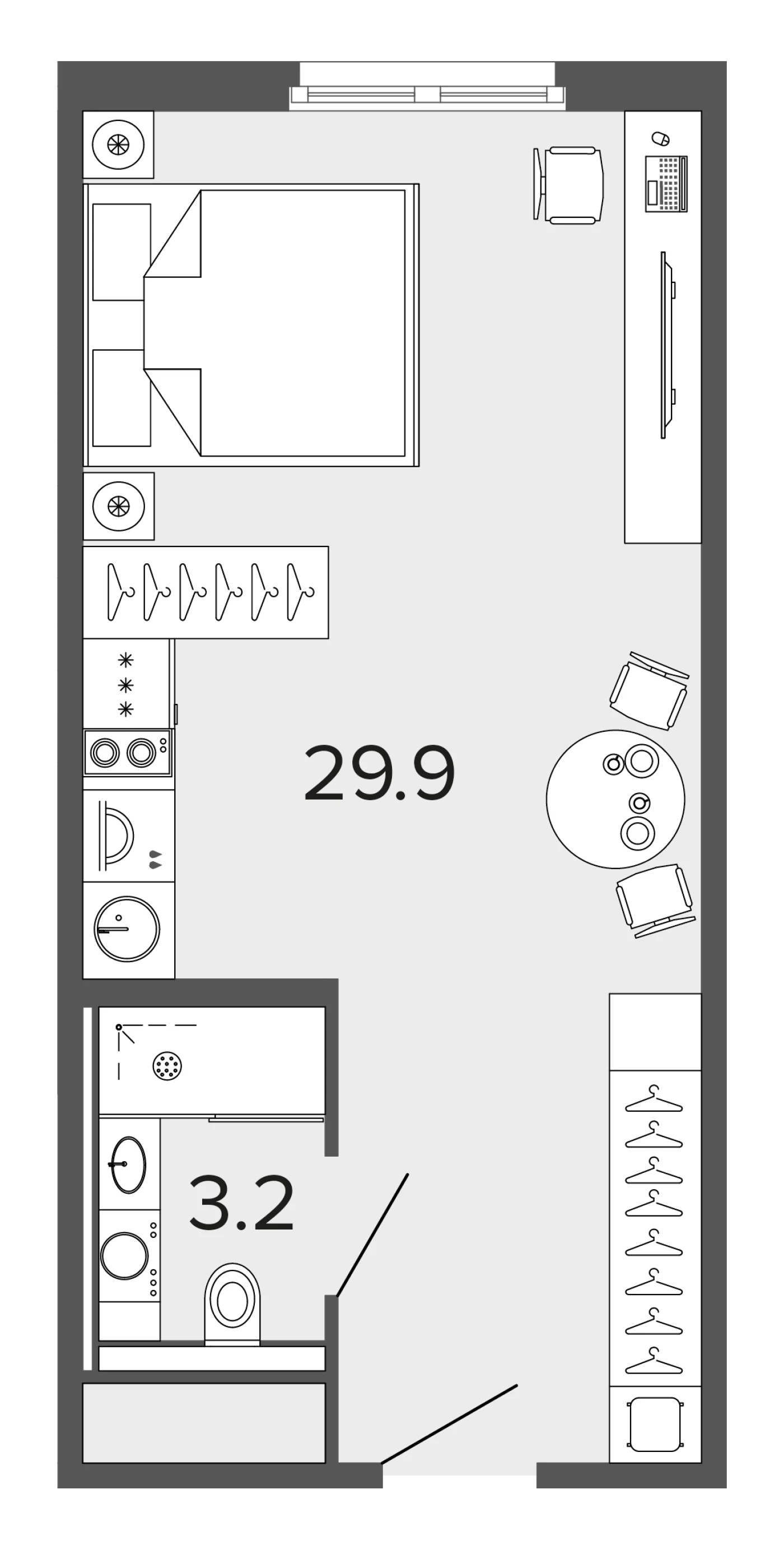 Планировка студия 33,1 м² в апарт-отеле «ARTSTUDIO Moskovsky» — Апарт-отель ARTSTUDIO Moskovsky