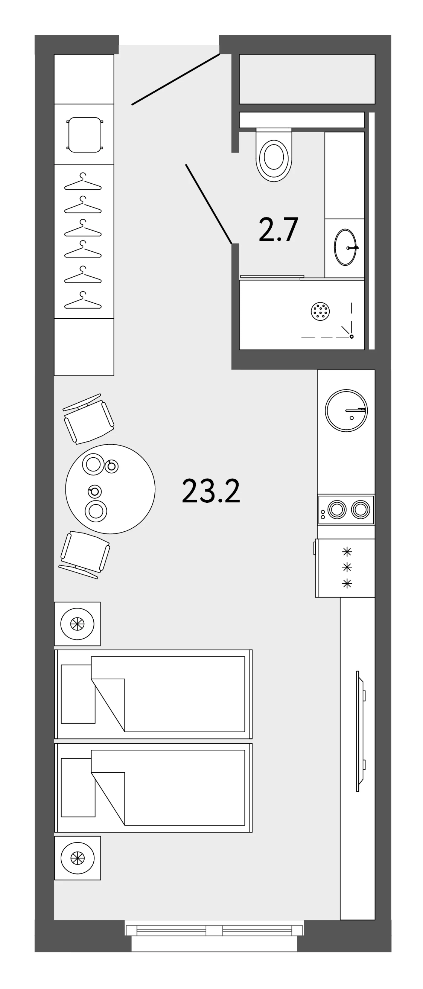 Планировка студия 25,9 м² в апарт-отеле «ARTSTUDIO Moskovsky» — Апарт-отель ARTSTUDIO Moskovsky